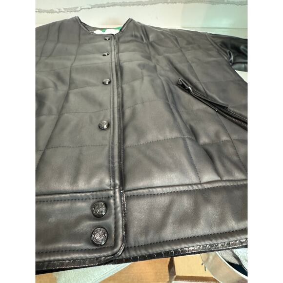 NWT Rebecca Minkoff Faux Leather Black Square Quilted Racer Jacket Women's Small - Picture 11 of 16